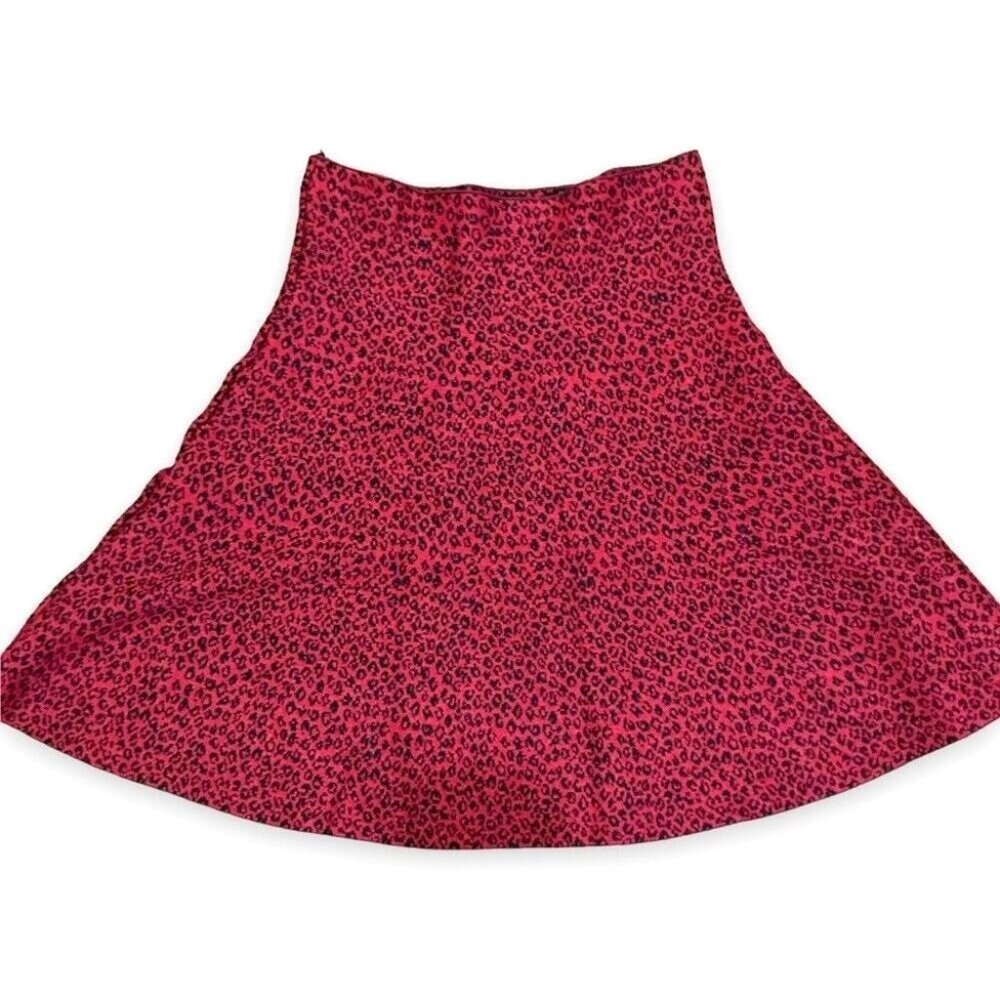 Vintage Classic Concepts Women's Red Cheetah Print Knit‎ Skater Skirt Size M Y2K